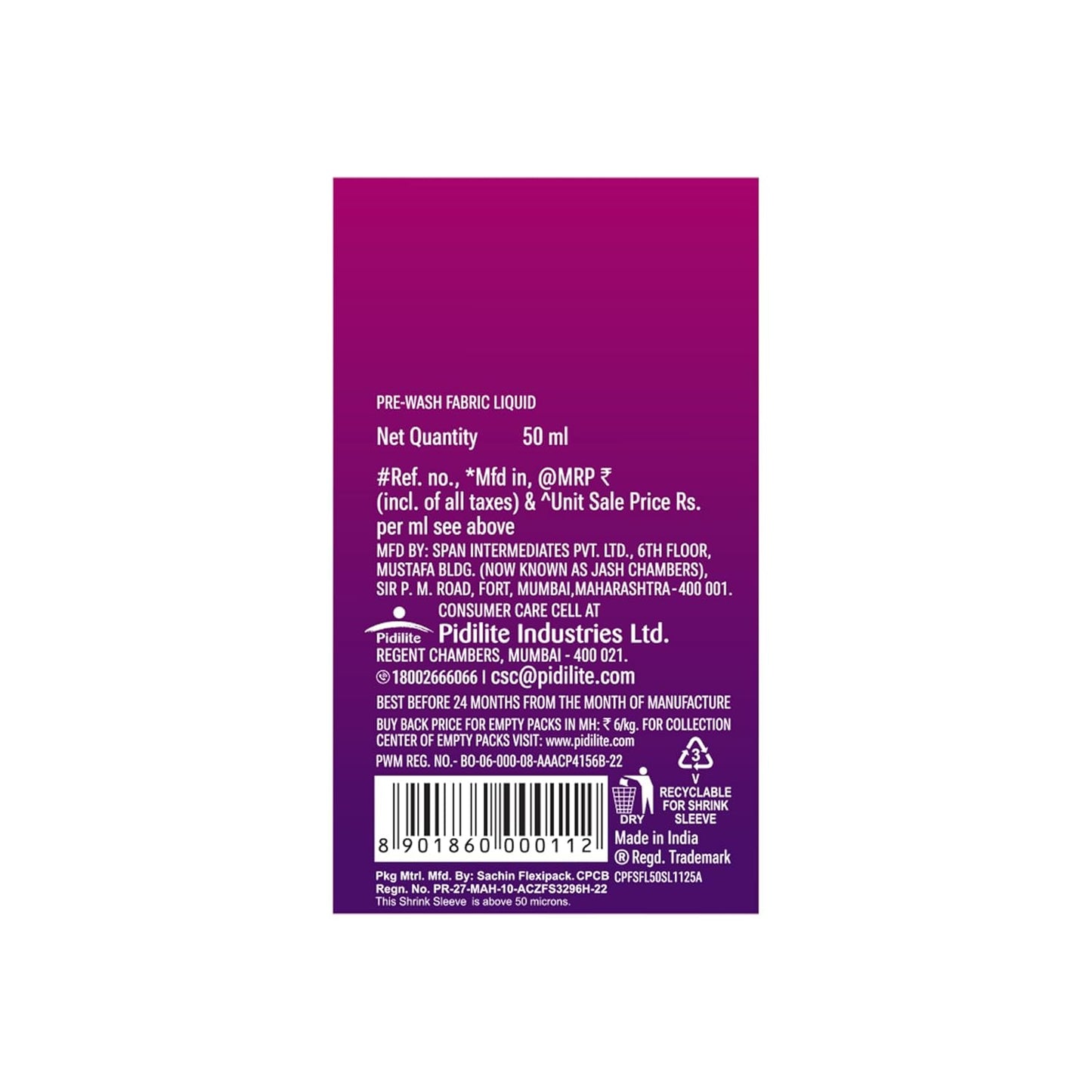 Pidilite Stainoff Fabric Stain Remover 50 ml – Powerful Non-Bleach Formula for Tough Stains