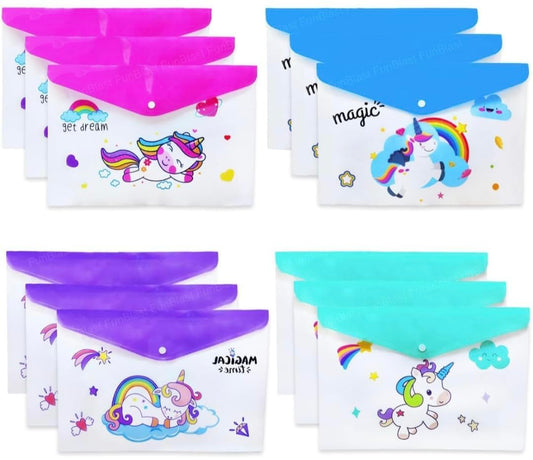 AMKAY clear folder Unicorn Document Bag File Pencil Case Stationery Holder Organizer document Coin Purse Attractive A4 Size Unicorn Waterproof PVC Document Big Bag File Folder Smooth Zipper