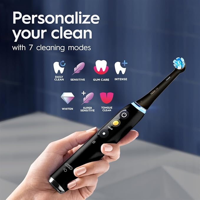Oral-B iO9 Ultimate Electric Toothbrush, 7 Smart Modes, Pressure Sensor, Interactive Display & AI Personalization, 3hr Quick Charge, 2 Year Warranty by Oral B, IPX7, refill holder,Adult,Black