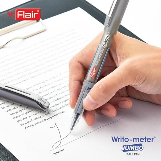 FLAIR Writometer Jumbo Ball Pen | Stainless Steel Tip | Our Longest Writing Pens, Writes Upto 12500 Meters | Ensures Smoothness & Durability | Blue Ink, Pack of 1