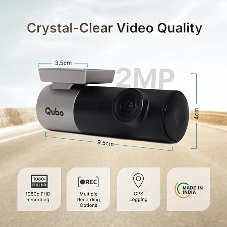 Qubo Car Dash Camera Pro (with GPS Logger) Dash Cam | from Hero Group | Made in India | Full HD 1080p | Wide Angle View | G-Sensor | Wi-Fi | Emergency Recording | Supports Up to 256 GB SD Card (SD)