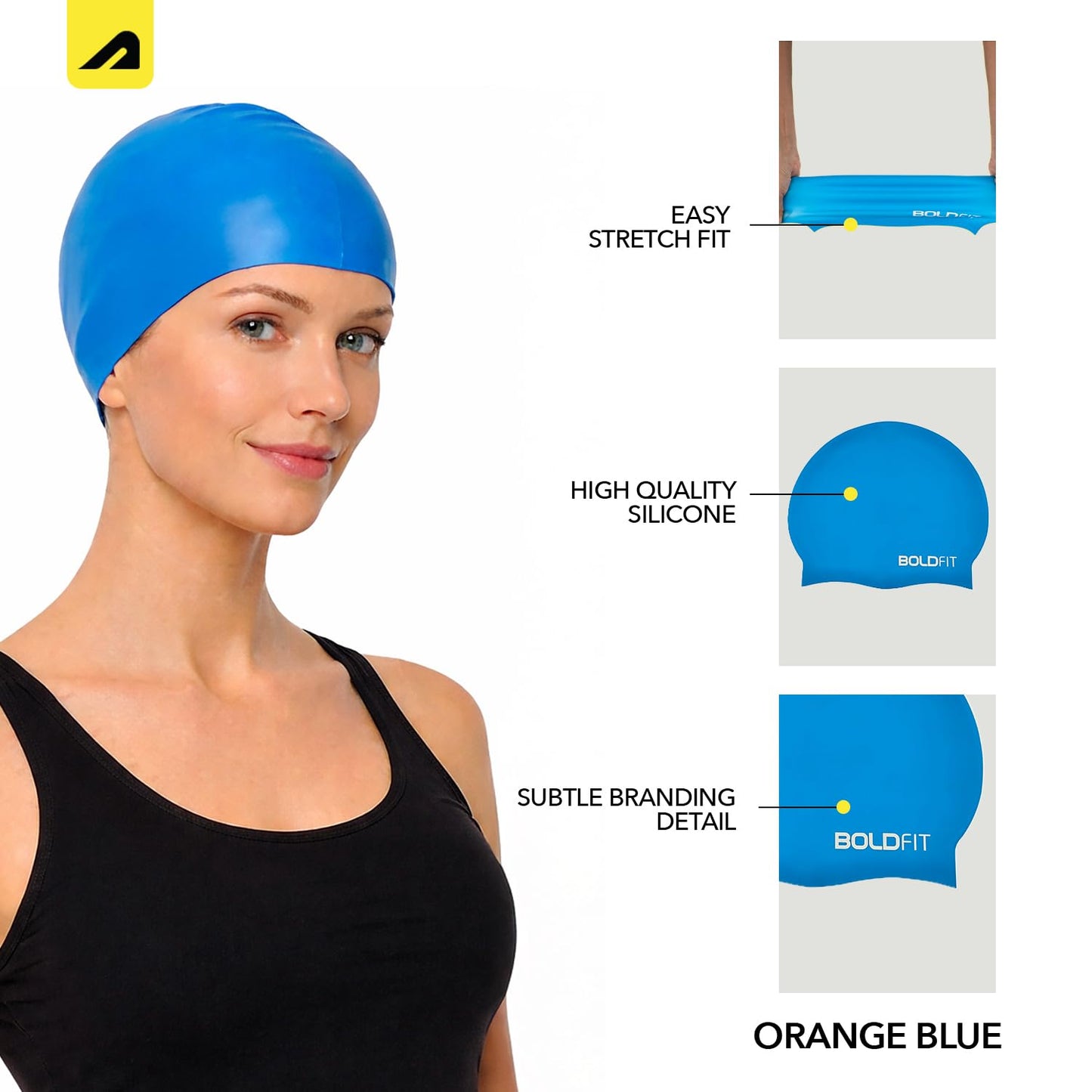 Boldfit Swimming Cap for Men Silicone, for Women Unisex, for Kids Boys & Girls, for Women Long Hair Head Cap Men Silicone Fabric, Easy Fit (ASL)