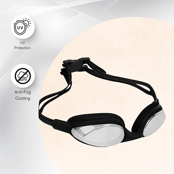 Amazon Brand - Symactive Polypropylene Big Frame Competition Swim Goggles with Protective Case | Pro Clear Lens | Wide-Vision Swimming Goggles with UV & Fog Resistant | for Unisex, Adult (ASL)
