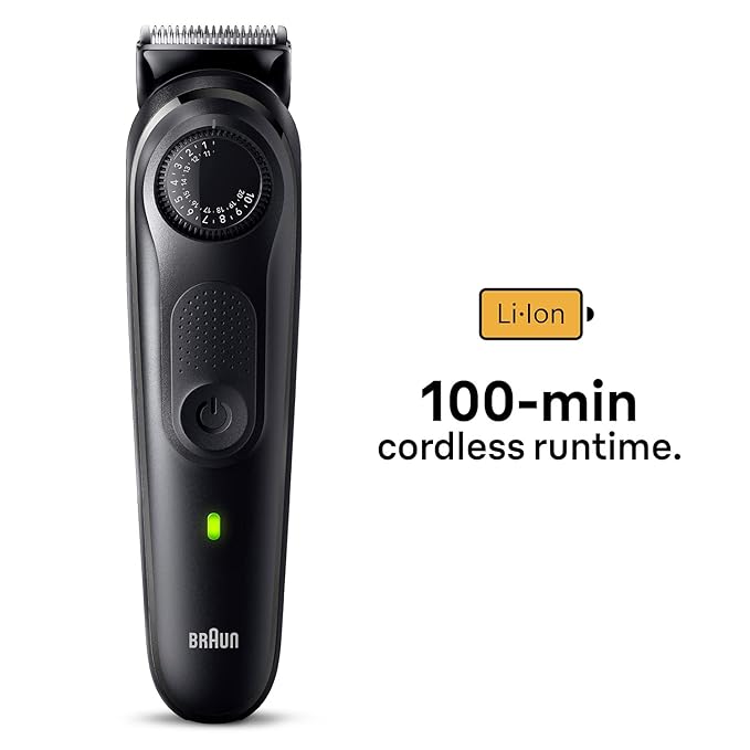 Braun BT5410 Beard Trimmer for Men, Lifetime Sharp Blades, 39 Length Settings, 100-Min Runtime, Waterproof, 5 Min Quick Charge, Precision Trimming Comb, German Engineering