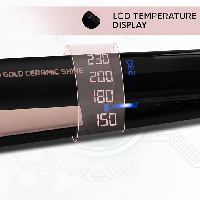 VEGA PROFESSIONAL Pro Gold Ceramic Shine Hair Straightener for Professional and Home Hair Straightening | Ceramic Floating Plates, Black (VPMHS-08)