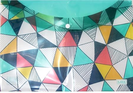 SAYA Clear Bag Different Flap Shapes SY239 | FS Size Transparent Document Folder | Assorted Designer Flap Closure File Bag | Waterproof Plastic Document Organizer | Pack of 4