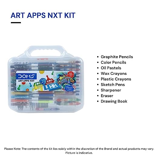 Doms Art Apps Nxt Kit With Plastic Carry Case | Perfect Value Pack | Kit For School Essentials | Gifting Range For Kids | Combination of 9 Stationery Items