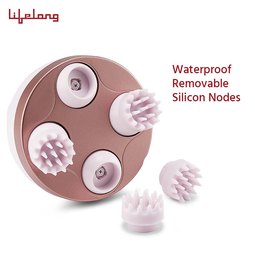 Lifelong LLM225 Rechargeable Head, Scalp Full Body Pain Relief Massager, Electric Head Kneading Massager,4 Speed Modes,Handheld Portable Head Scratcher for Hair Growth,Deep Clean & Relaxation,Brown