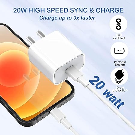 iPhone 20W PD Fast Charger Adapter with 1 Meter Type C to C Data Syn. Cable Compatible with iPhone 16/16 Plus/16 Pro/16 Pro Max, 15/15 Plus/15 Pro/15 Pro Max, Laptop & Other C Type Devices   (LUX)