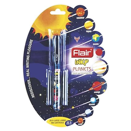 FLAIR Inky Series Planets Liquid Ink Fountain Pen Blister Pack | 2 Pieces X-Large Jumbo Cartridges With Each Pack | Cute & Stylish Pen For Kids Girls Students Teens Gifts | Blue Ink