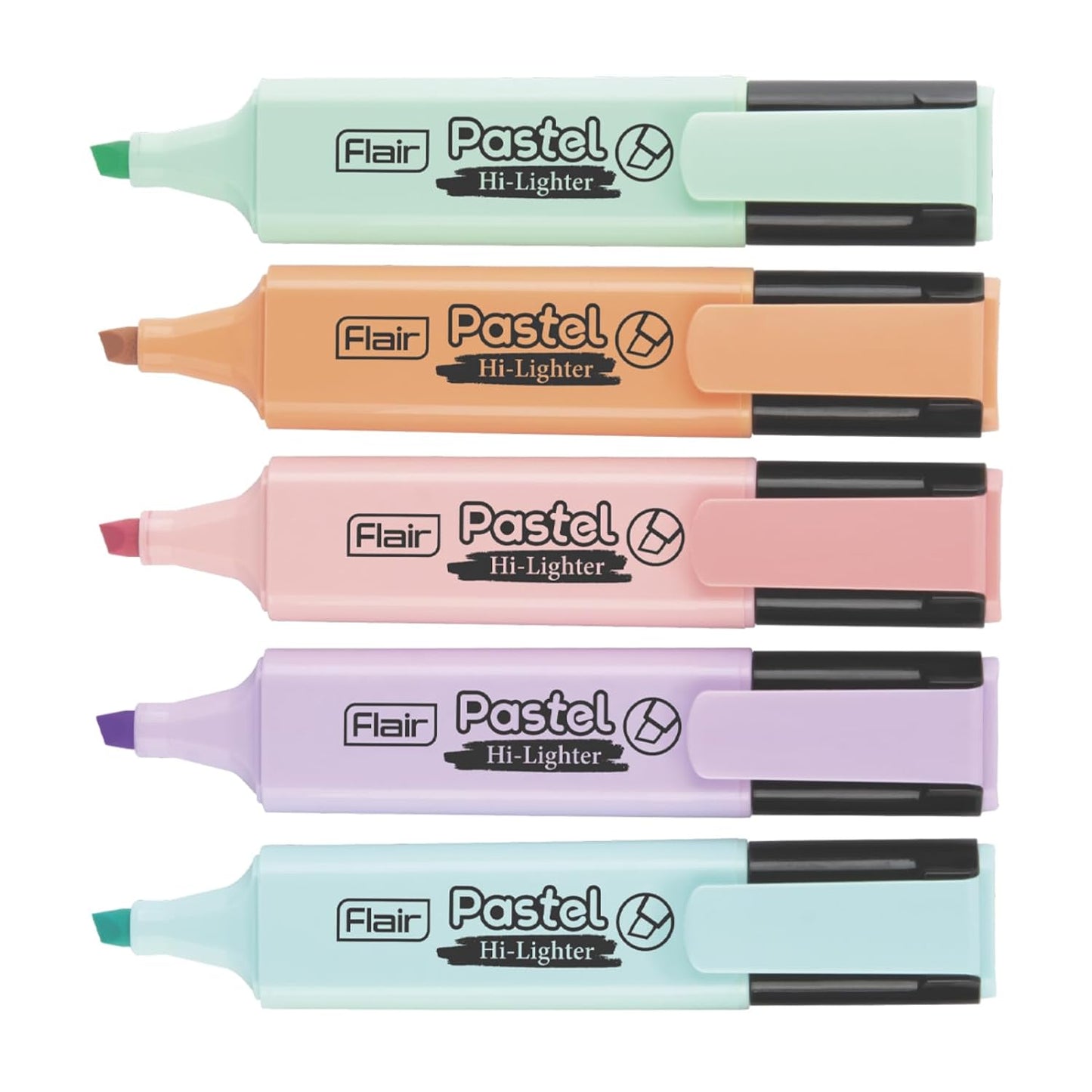 FLAIR Pastel 5 Shades Hi-lighter Pouch Pack | Flexible Line Width | Quick Drying & Smudge Proof Pastel Ink | Non-Toxic Ink, Safe For Childrens | 5 Smoothing Colors, Pack of 1