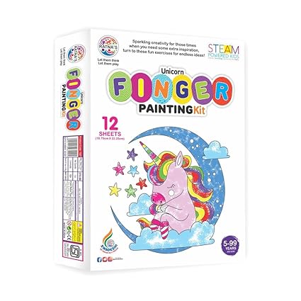 RATNA'S Unicorn Finger Painting Kit Non Toxic Colours with Plastic Fingers & Printed Sheets for Mess Free Exprience for Kids and Toddlers