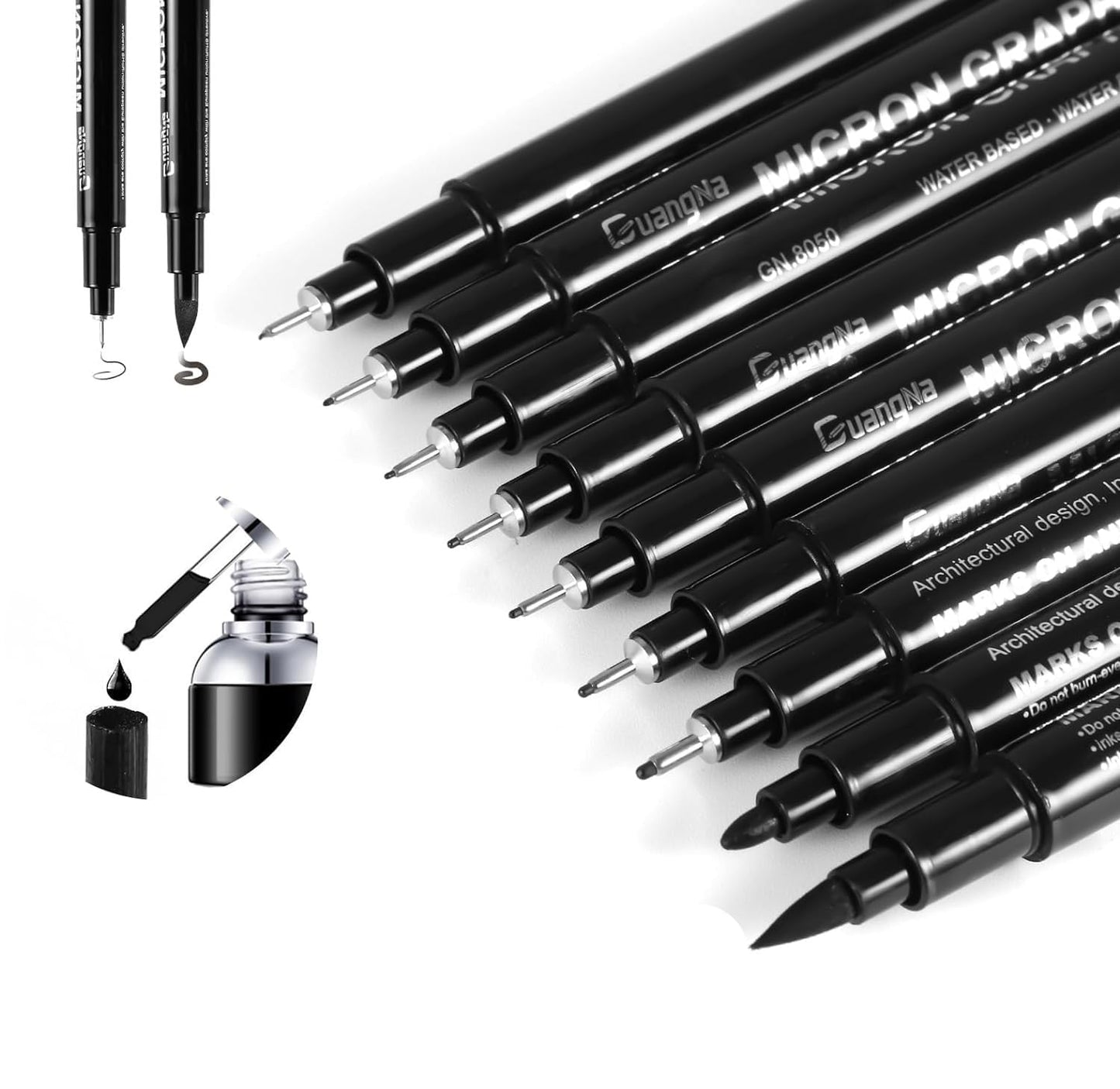 ART & CRAFT 9 PCS Micron Pens, Calligraphy Pen Set Black Archival Ink Refillable Fine Point Drawing Pens for Writing, Watercolor, Sketching, Anime, Manga, Art Supplie Assorted Point Sizes