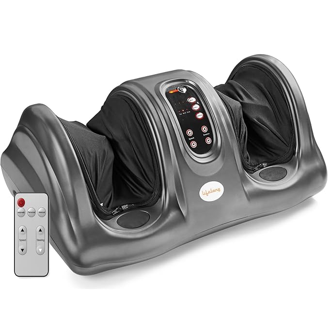 Lifelong Foot Massager Machine For Pain Relief With Kneading Function - Also Used As Leg Calf Massager - Corded Electric Foot Massage Machine For Home With Customizable Settings (LLM360, Grey)