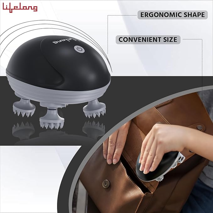 Lifelong Rechargeable Electric Head & Scalp Kneading Massager, 4 Speed Modes, Handheld Portable Head Massager for Hair Growth, Deep Clean and Stress Relieving