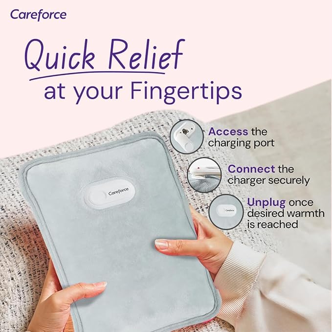 Careforce Premium Electric Hot Water Bag for Pain Relief Heating Pad for Periods Cramps, Muscle Aches Heat Pack for Shoulder, Back, Neck and Full Body Relief - Grey