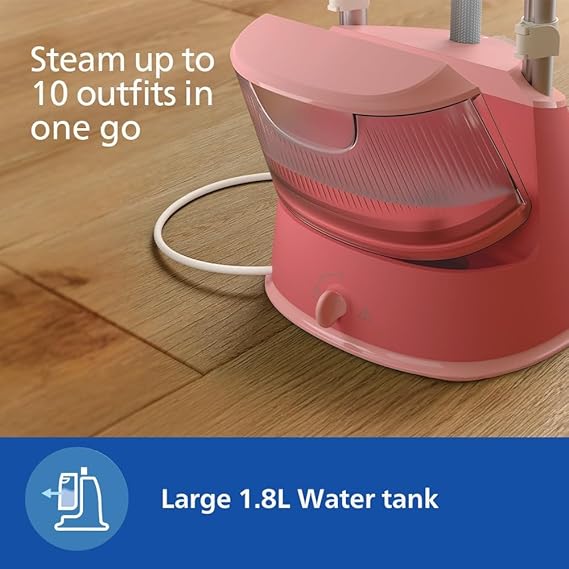 PHILIPS Standing Garment Steamer STE1020/40-1800 Watts, 1.8 LTR Water Tank, Refresh Woolens with Upto 36 gm Steam Output, Adjustable Double Pole- No Burns Guaranteed from World's No.1 Ironing Brand