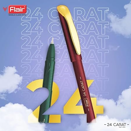 FLAIR 24 Carat Ball Pen Wallet Pack | Smooth Ink Flow System | Elegent Looks With Smudge Free Writing Experience | Blue Ink, Set Of 10 Ball Pens