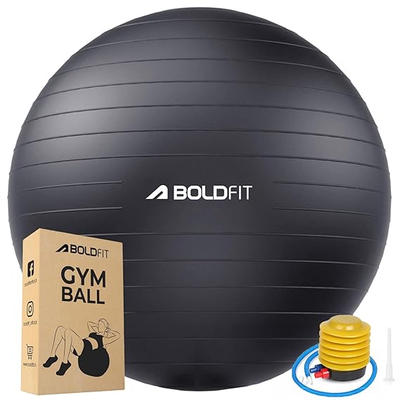 Boldfit Gym Ball for Exercise with Foot Pump, Workout Yoga for Women/Men Swiss for Balance Stability Training, Fitness-Black 55cm (ASL)