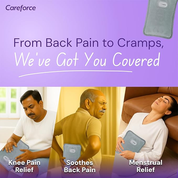 Careforce Premium Electric Hot Water Bag for Pain Relief Heating Pad for Periods Cramps, Muscle Aches Heat Pack for Shoulder, Back, Neck and Full Body Relief - Grey