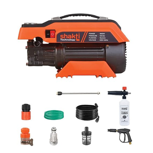 [2026 Enhanced Edition] Shakti Technology S5 High Pressure Car Washer Machine 1900 Watts, Pressure 125 Bar, 8L/Min Flow Rate and 10 Meter Hose Pipe with Professional 1L Foam Cannon Snow Lance  (RD)