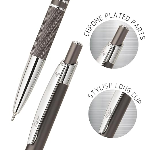 FLAIR Miami Metal Ball Pen Box Pack | Retractable Mechanism With Comfortable Grip For Easy Handling | Shiny & Attractive Metal Body | Ideal For Gifting | Blue Ink, Pack of 1 Pens