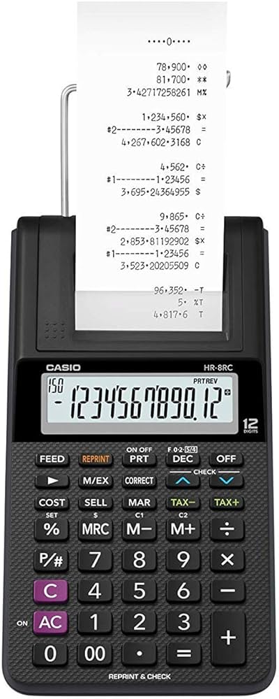 Casio HR-8RC-BK 150 Steps Check & Correct Printing Calculator With Reprint Feature