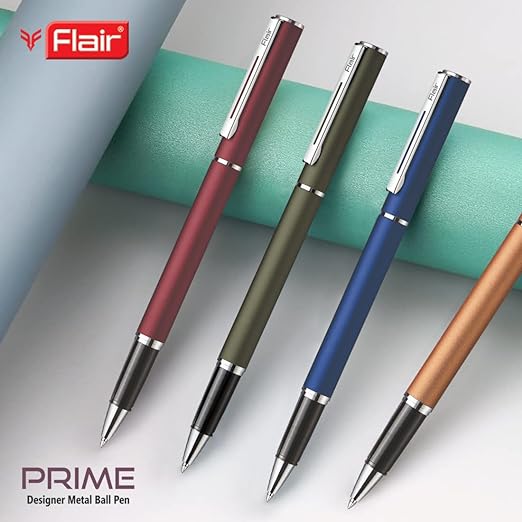 FLAIR Platinum Series Prime Designer Metal Roller Ball Pen Box Pack | Elegant Color Finish With Chrome Plated Trims | Comfortable Grip For Smudge Free Writing | Blue Ink, Pack of 1