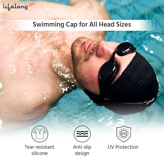 Lifelong Silicone Swimming Combo Kit | Waterproof Swim Cap with Earplugs & Nose Clip | Anti-Fog Swim Goggles | Comfortable Fit Swimming Accessories (ASL)