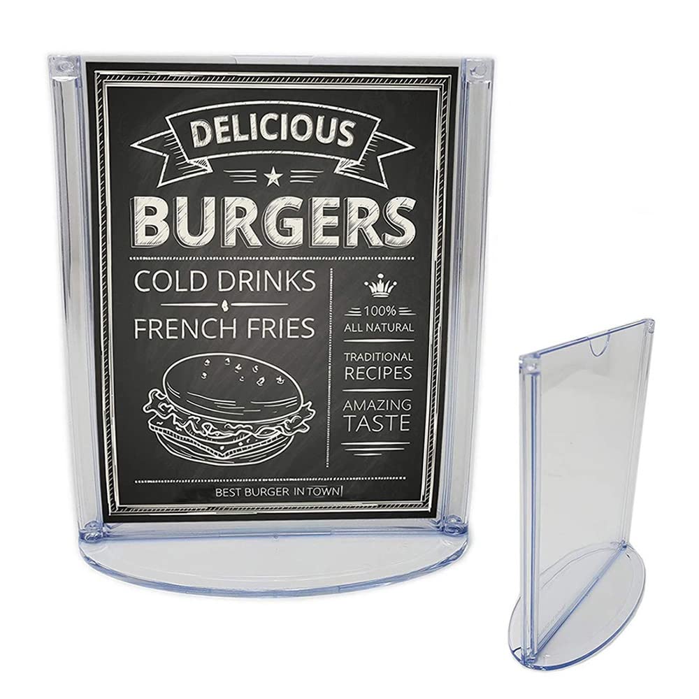 Kebica A4 Size Sign Holder Oval Base Double Sided Portrait Style Menu Ad Frame Display Stand Table Top Perfect for Restaurants, Promotions, Photo Frames, Classroom