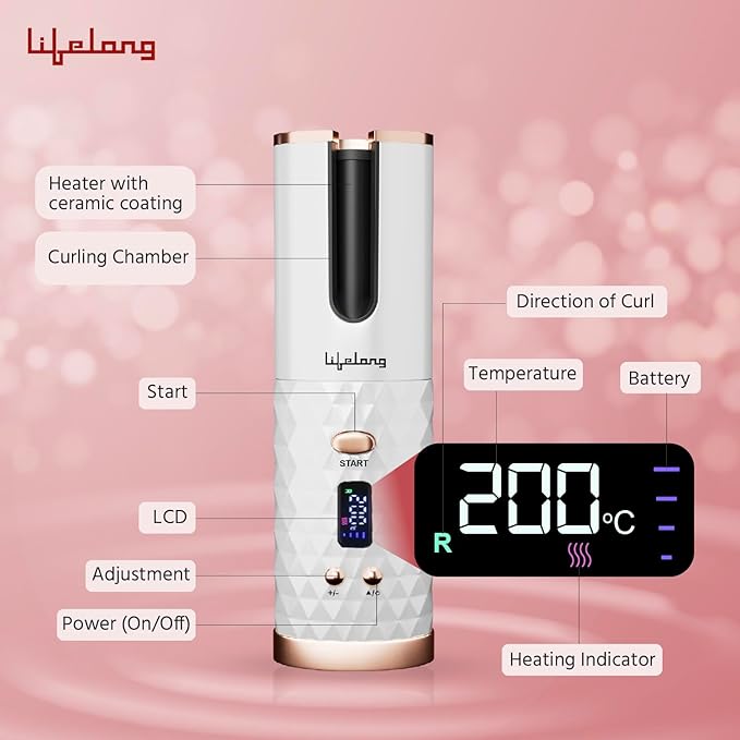 Lifelong Automatic Curling Tool for Women | Essential Styling Device for Waves & Curls | Cordless & Rechargeable | Electric Hair Curler Roller | Adjustable Heat | Anti-Rust Coating (SD)