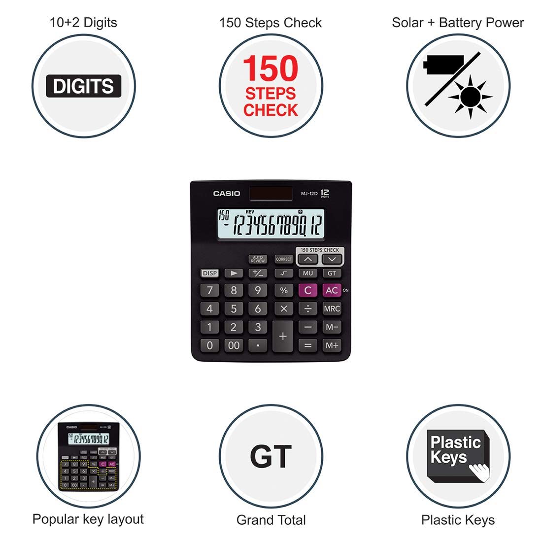 Casio MJ-12D 150 Steps Check and Correct Desktop Calculator