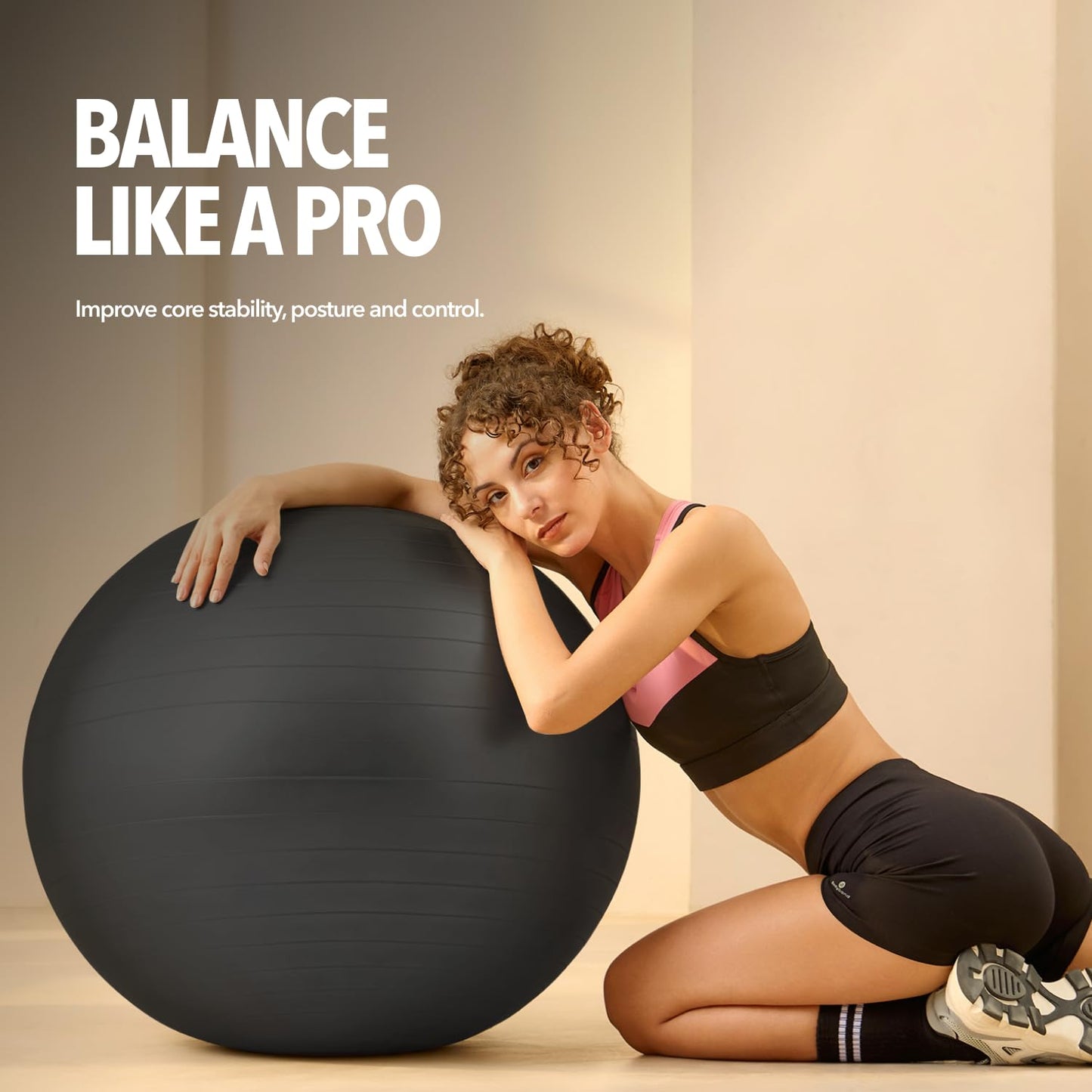 Boldfit Gym Ball for Exercise with Foot Pump, Workout Yoga for Women/Men Swiss for Balance Stability Training, Fitness-Black 55cm (ASL)