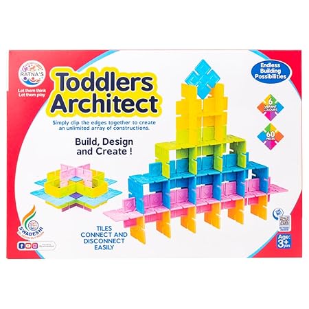 RATNA'S Toddlers Architect Building Set to Construct Different Models & Designs with 60 Colourful Tiles for Kids 3+ Years