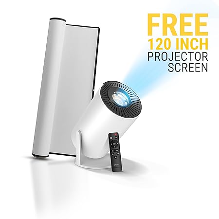 Ant Esports View 521 Smart LED Projector - White | 1080P & 4K Support I 2500 Lumens I WiFi +BT, Android 9 I HDMI/USB I Upto 130"(330cm) Max Screen I Speaker Power 3W I 720P Native Included 120" Screen