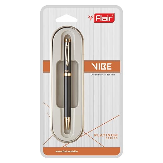 FLAIR Platinum Series Vibe Ball Pen Blister Pack | Swiss Tip Technology With Twist Mechanism | Black Gloss Finish Attractive Body | Smooth Refillable Pen | Blue Ink, Pack Of 1