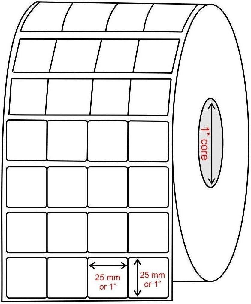 KIYA 25x25 Barcode Label Sticker  - 25mm x 25mm - 1 Ups - 4000 Labels Per Roll - White Self Adhesive Sticker for Printing Barcoding (1 Roll Per Pack (4000 Labels))