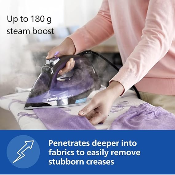 Philips PerfectCare PowerLife Steam Iron GV3925/34, 2400W | No Burns Guaranteed | OptimalTEMP Technology | Continuous Steam for All Fabrics