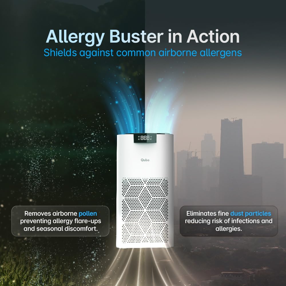 Qubo Smart Air Purifier Q500 for Home by Hero Group | Q500 Sq Ft | 99.99% Allergen Removal | True HEPA13 | 9000 Hrs Filter Life | App & Voice Control | Energy Saving | Ultra-Quiet BLDC Motor (White)