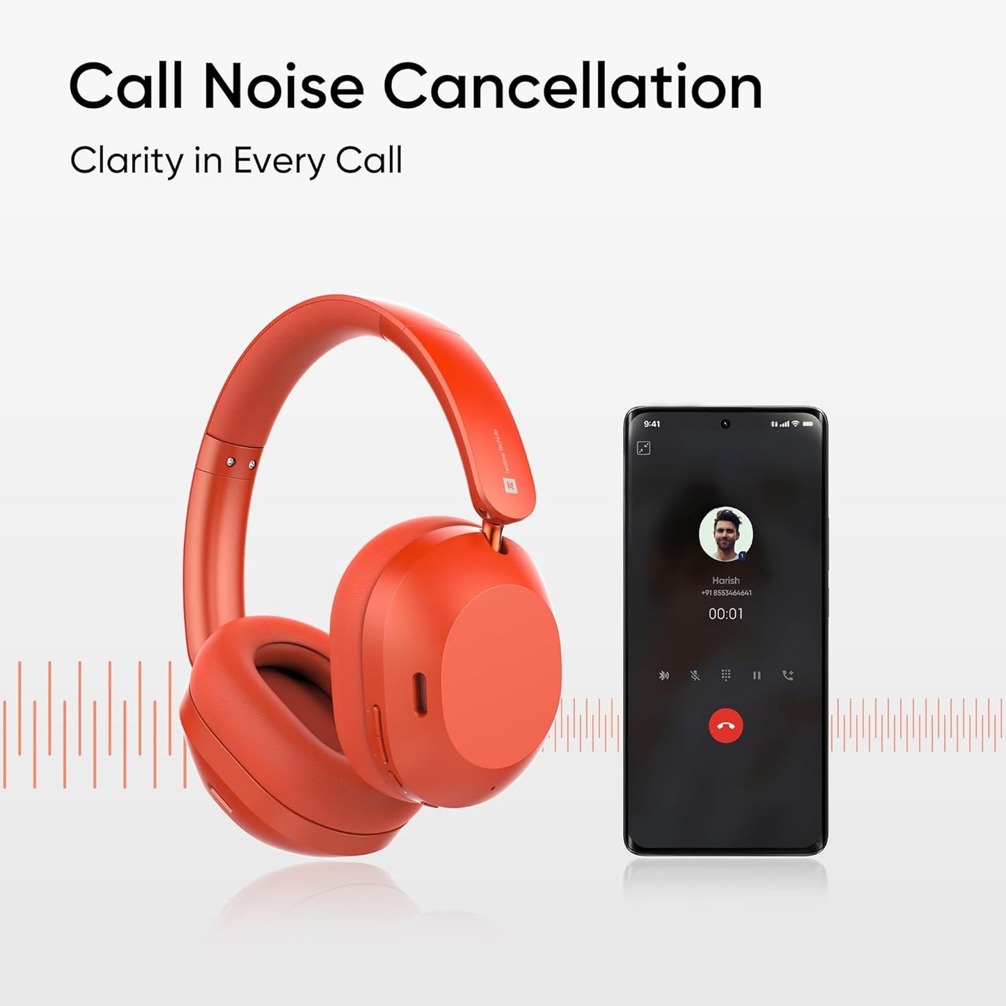 realme TechLife Studio H1 Over The Ear Over Ear Wireless Headphone with 70Hours Playtime 360° Spatial Audio, 40mm Drivers, 80ms Superlow Latency, 43 dB Adaptive ANC-Red (SD)