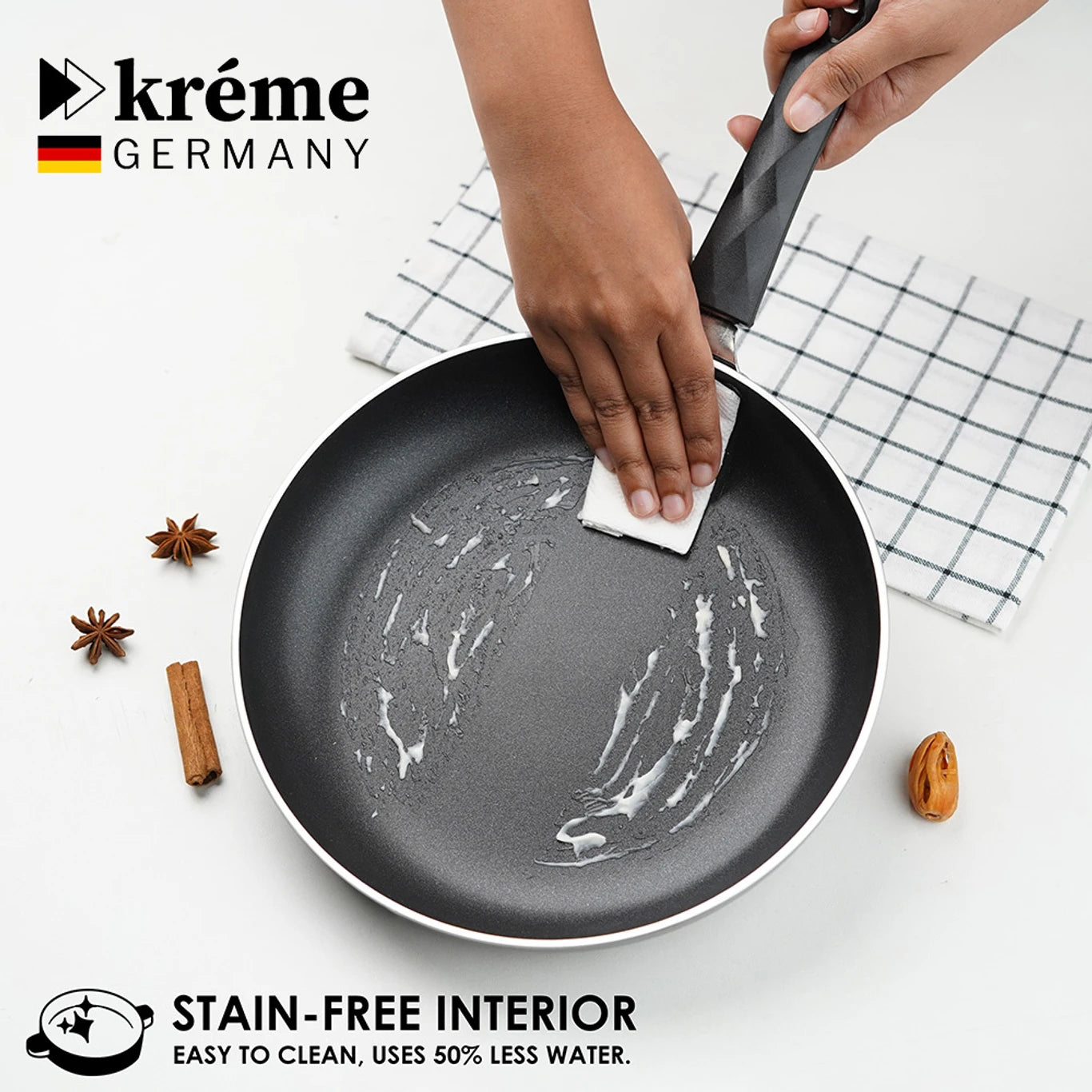 Kreme 5-Piece Non-Stick Cookware Set with Fry Pan, Kadai & Saucepan | Durable Non-Stick Coating | Gas Stove Compatible | Ergonomic Handle(SD)