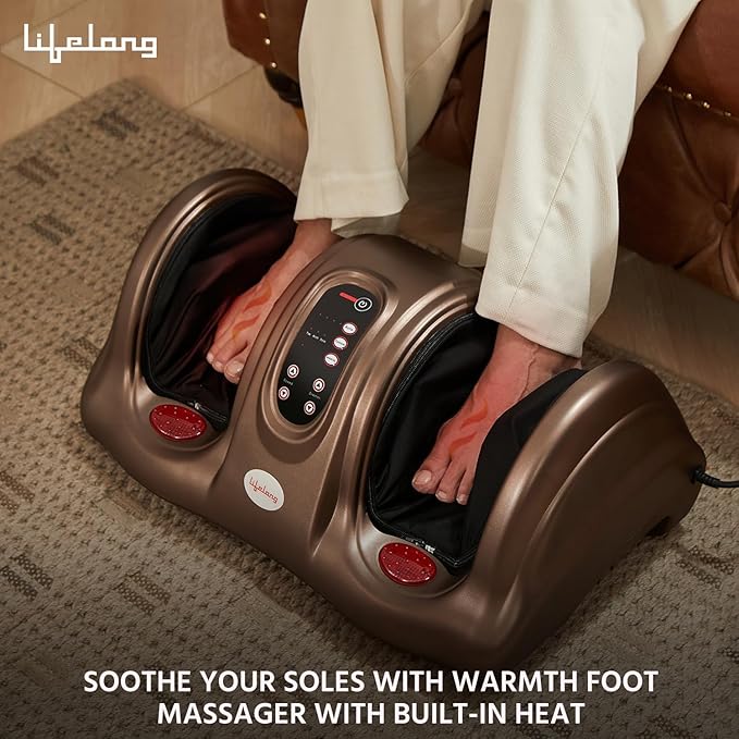 Lifelong Foot Massager Machine For Pain Relief With Heat & Kneading Function - Also Used As Leg Calf Massager - Corded Electric Foot Massage Machine For Home With Customizable Settings (LLM81) (TS)