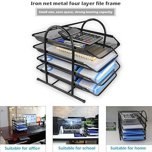 KEBICA File Desk Tray, 4-Tier Metal Mesh File,Documents,Letters,A4 Size Document Organizer for Office