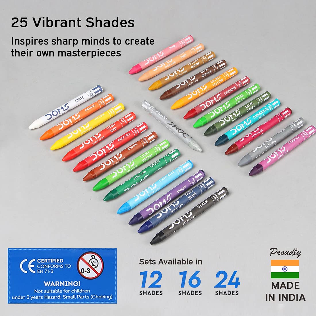 Doms Non-Toxic Extra Long Wax Crayon Set in Cardboard Box