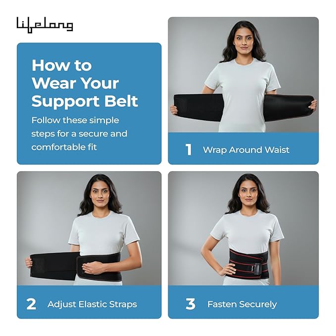 Lifelong Lumbar Sacral Belt with Hot & Cold Pack |Universal Fit for Men and Women| Back Support Brace for Pain Relief |Posture Correction & Lower Back Comfort| Adjustable Elastic Strap Waist Belt