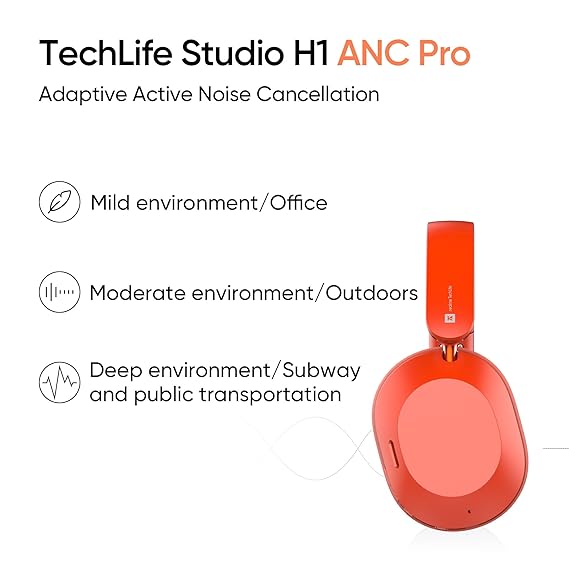 realme TechLife Studio H1 Over The Ear Over Ear Wireless Headphone with 70Hours Playtime 360° Spatial Audio, 40mm Drivers, 80ms Superlow Latency, 43 dB Adaptive ANC-Red (SD)