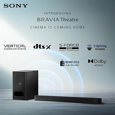 Sony Bravia Theatre Bar 6 HT-BD60 5.1(3.1.2 ch) Dolby Atmos Soundbar with Wireless Subwoofer, 2-Upfiring Speakers, S-Force & Vertical Surround Engine, Bluetooth, HDMI eARC. (TS)