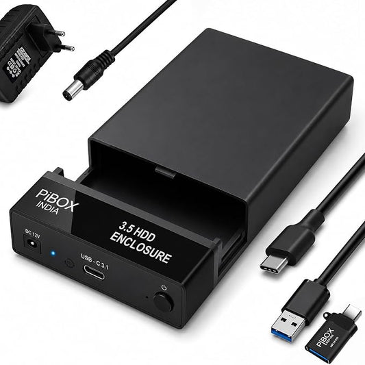 Hard Drive Enclosure Type C, PiBOX India USB 3.1 External Hard Drive Docking Station for 3.5/2.5 Inch SATA Hard Drives/SSD with 16 TB+, Tool-Free HDD Enclosure 12V/2A Power Supply UASP Acceleration (SD)