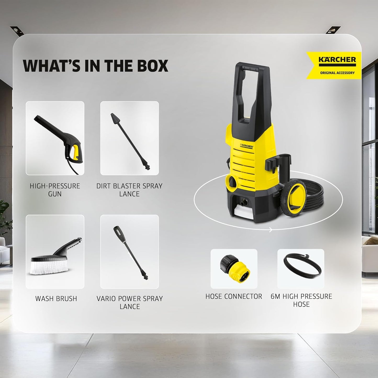 Karcher K 2.360 High Pressure Washer, 1400W, 120 Bar, 360 l/h Flow Rate, 6m Hose Pipe, Portable, Powerful & Resource-Saving Cleaning for Homes, Cars, Bikes, Gardens, Multiple Accessories, German Tech (RD)