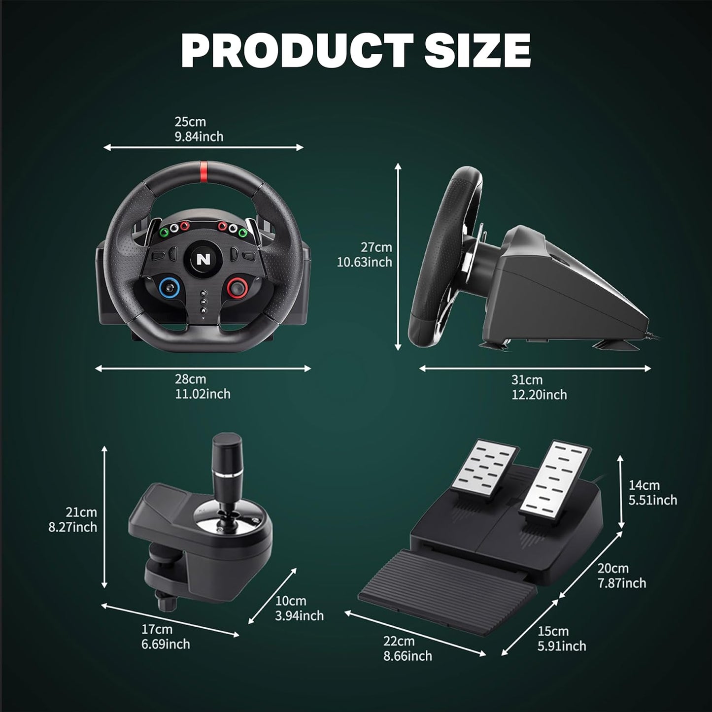 NiTHO Drive Pro ONE Gaming Racing Wheel with Separate Shifter and Floor Pedals, Steering Wheel for PC, PS4, Xbox One, Xbox Series X|S, Switch, 270 Degree Zero Dead Zone Driving Car Simulator